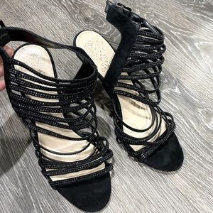 Vince Camuto Black Strappy Heels with Rhinestones size 8